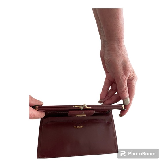 Celine Vintage Triomphe Kisslock Wallet Suede with Leather accents. EUC - Picture 7 of 12